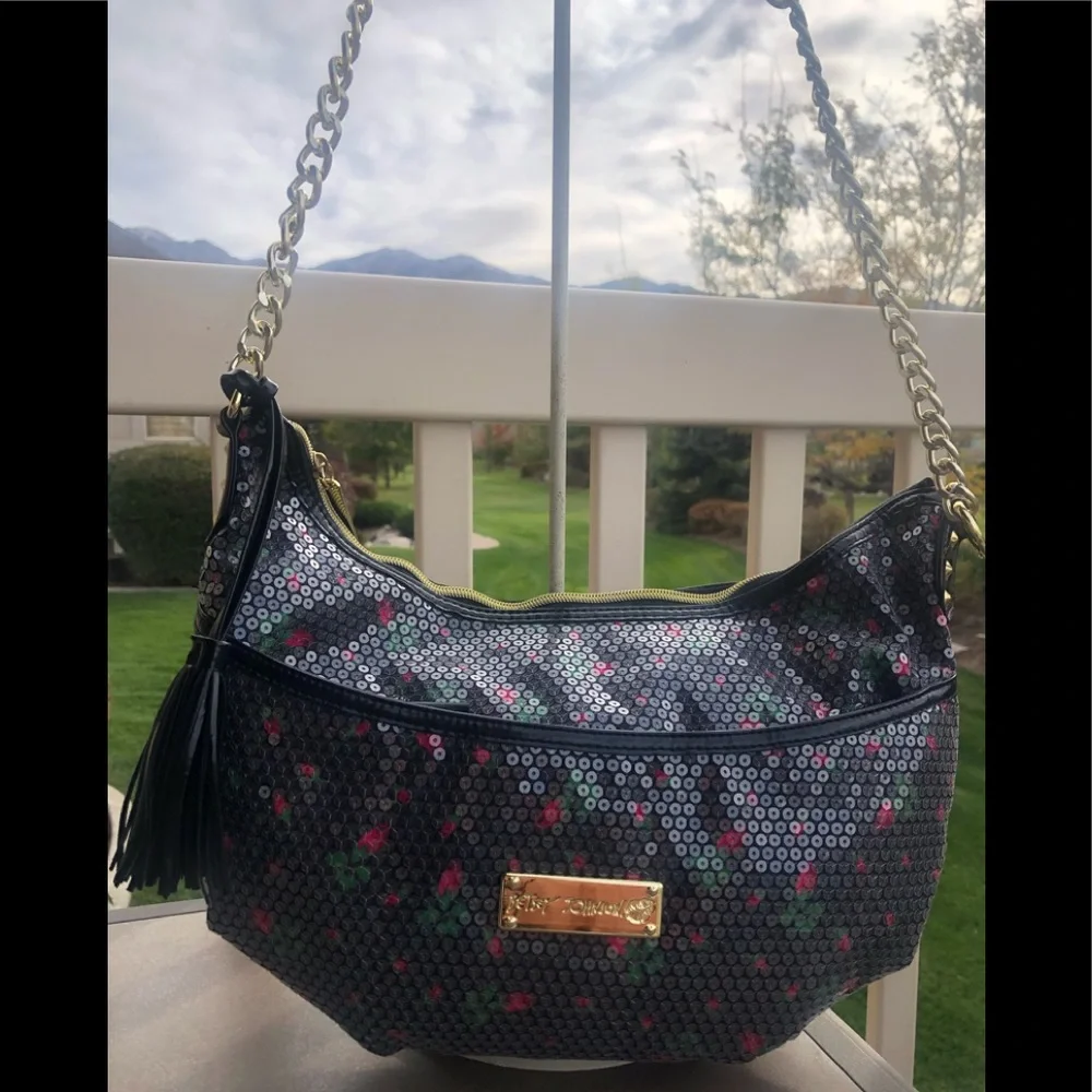 Betsey Johnson leopard blossom sequin hobo